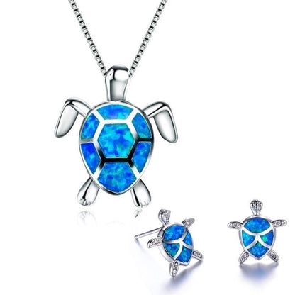 Sea Turtle Necklace + Earrings Set in Opal and Silver - emmy-rae-jewels.com