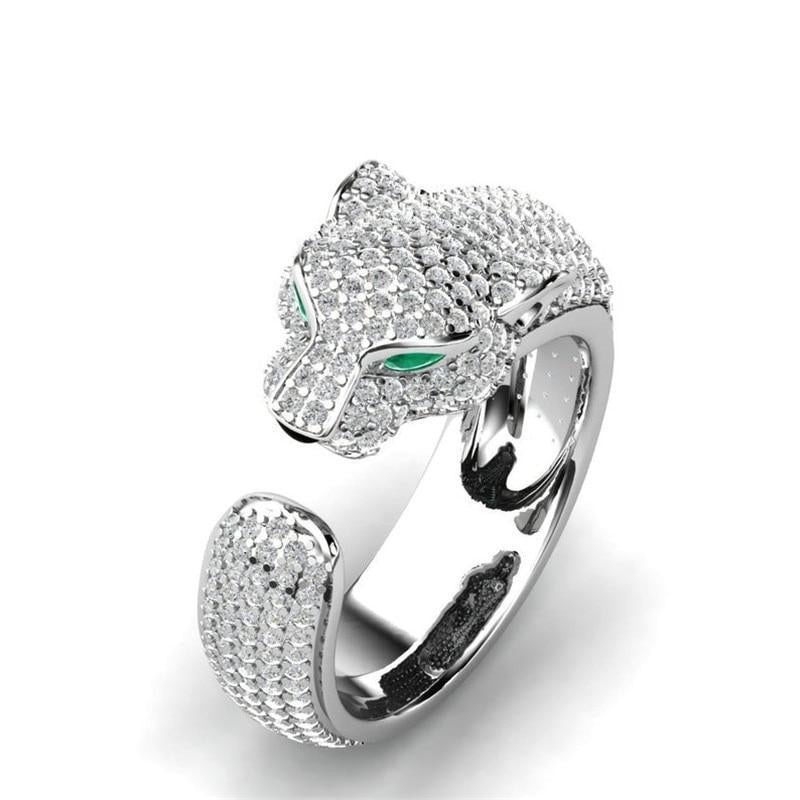 Adjustable Jaguar Ring in 18K Silver and Rose Gold with Green Zirconia Eyes - emmy-rae-jewels.com