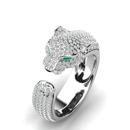 Adjustable Jaguar Ring in 18K Silver and Rose Gold with Green Zirconia Eyes - emmy-rae-jewels.com