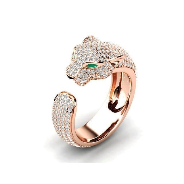 Adjustable Jaguar Ring in 18K Silver and Rose Gold with Green Zirconia Eyes - emmy-rae-jewels.com