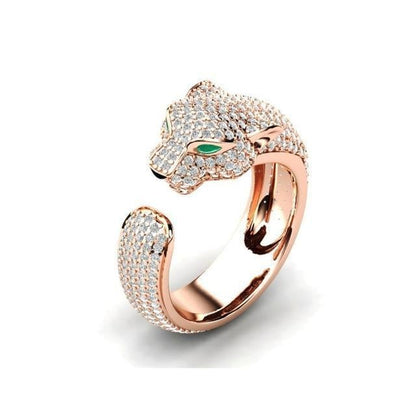 Adjustable Jaguar Ring in 18K Silver and Rose Gold with Green Zirconia Eyes - emmy-rae-jewels.com
