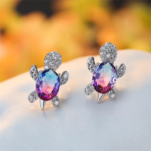 Sea Turtle Earrings in Zirconium and Silver - emmy-rae-jewels.com