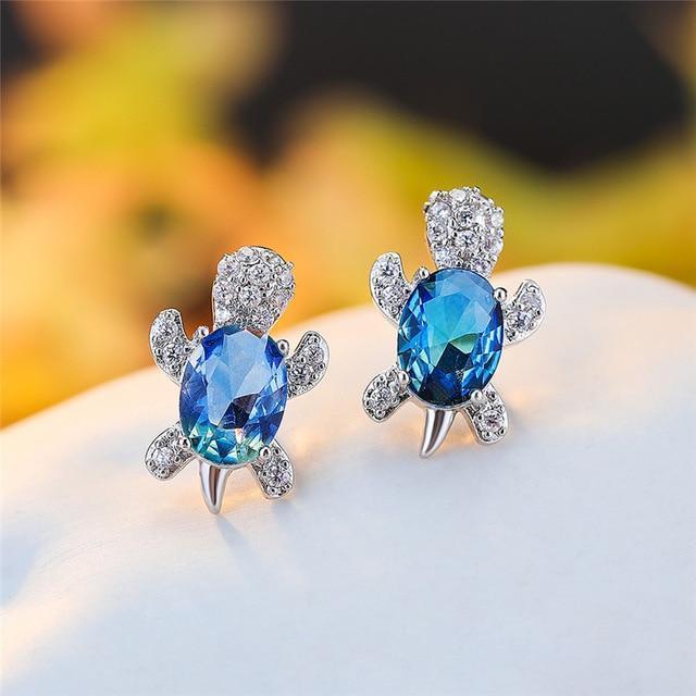 Sea Turtle Earrings in Zirconium and Silver - emmy-rae-jewels.com