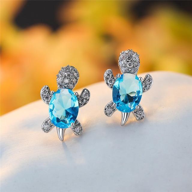 Sea Turtle Earrings in Zirconium and Silver - emmy-rae-jewels.com