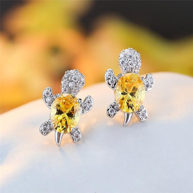 Sea Turtle Earrings in Zirconium and Silver - emmy-rae-jewels.com