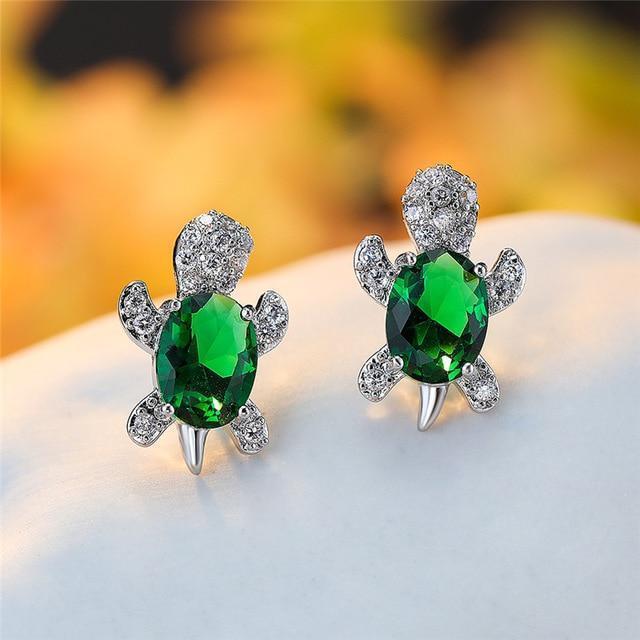 Sea Turtle Earrings in Zirconium and Silver - emmy-rae-jewels.com