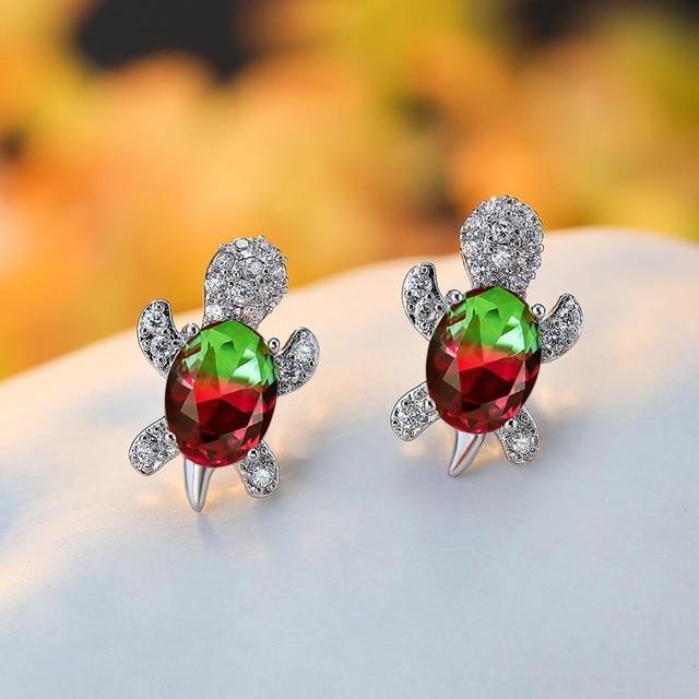Sea Turtle Earrings in Zirconium and Silver - emmy-rae-jewels.com