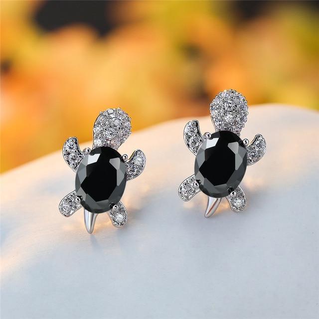 Sea Turtle Earrings in Zirconium and Silver - emmy-rae-jewels.com