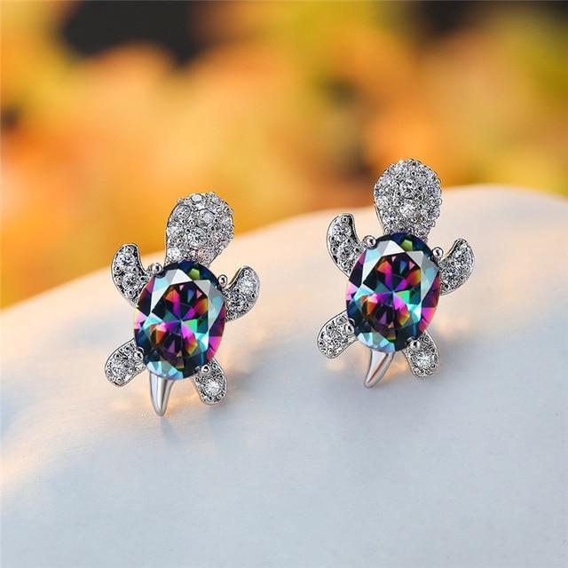 Sea Turtle Earrings in Zirconium and Silver - emmy-rae-jewels.com