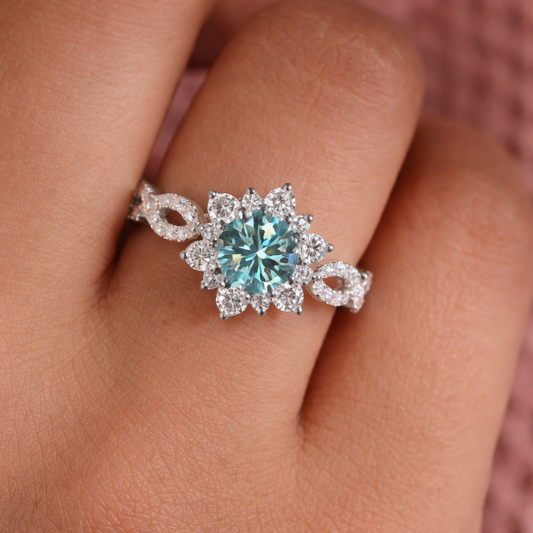 Elegant White Gold Turquoise Flower Ring - emmy-rae-jewels.com