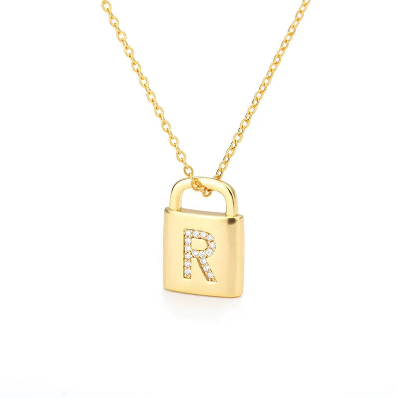 Gold Initial Lock Pendant Necklace - emmy-rae-jewels.com