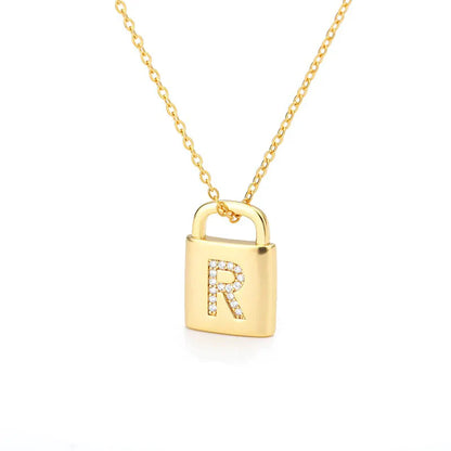 Gold Initial Lock Pendant Necklace - emmy-rae-jewels.com