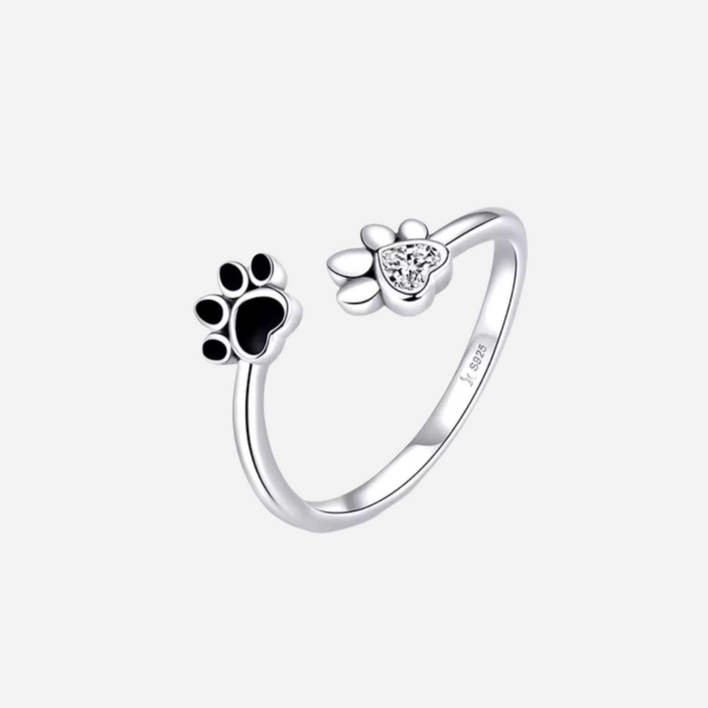 925 Sterling Silver Paw Ring – Adjustable with Zirconia & Enamel - emmy-rae-jewels.com