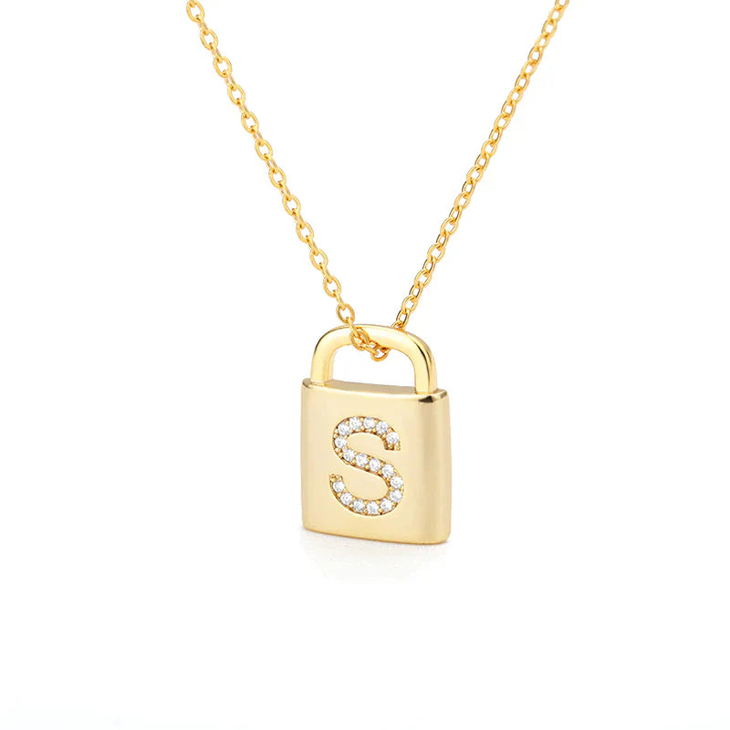 Gold Initial Lock Pendant Necklace - emmy-rae-jewels.com