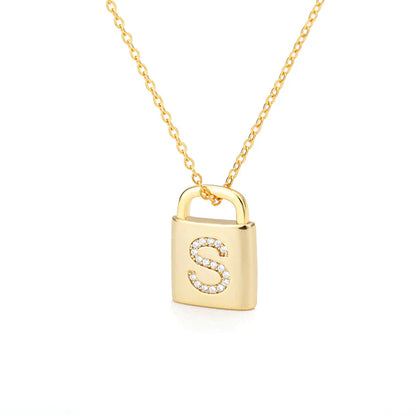 Gold Initial Lock Pendant Necklace - emmy-rae-jewels.com