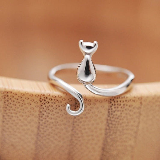 Silver Adorable Cat Ring