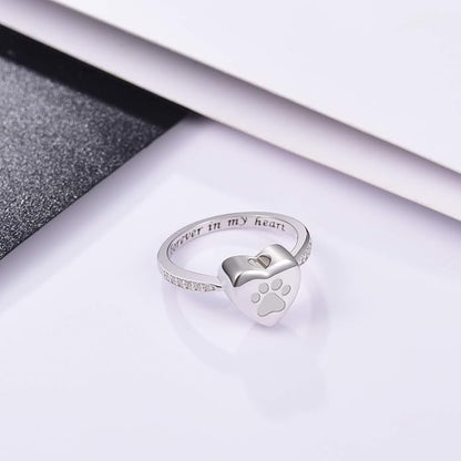 Love Heart Paw Print Urn Ring – Pet Memorial Cremation Jewelry - emmy-rae-jewels.com