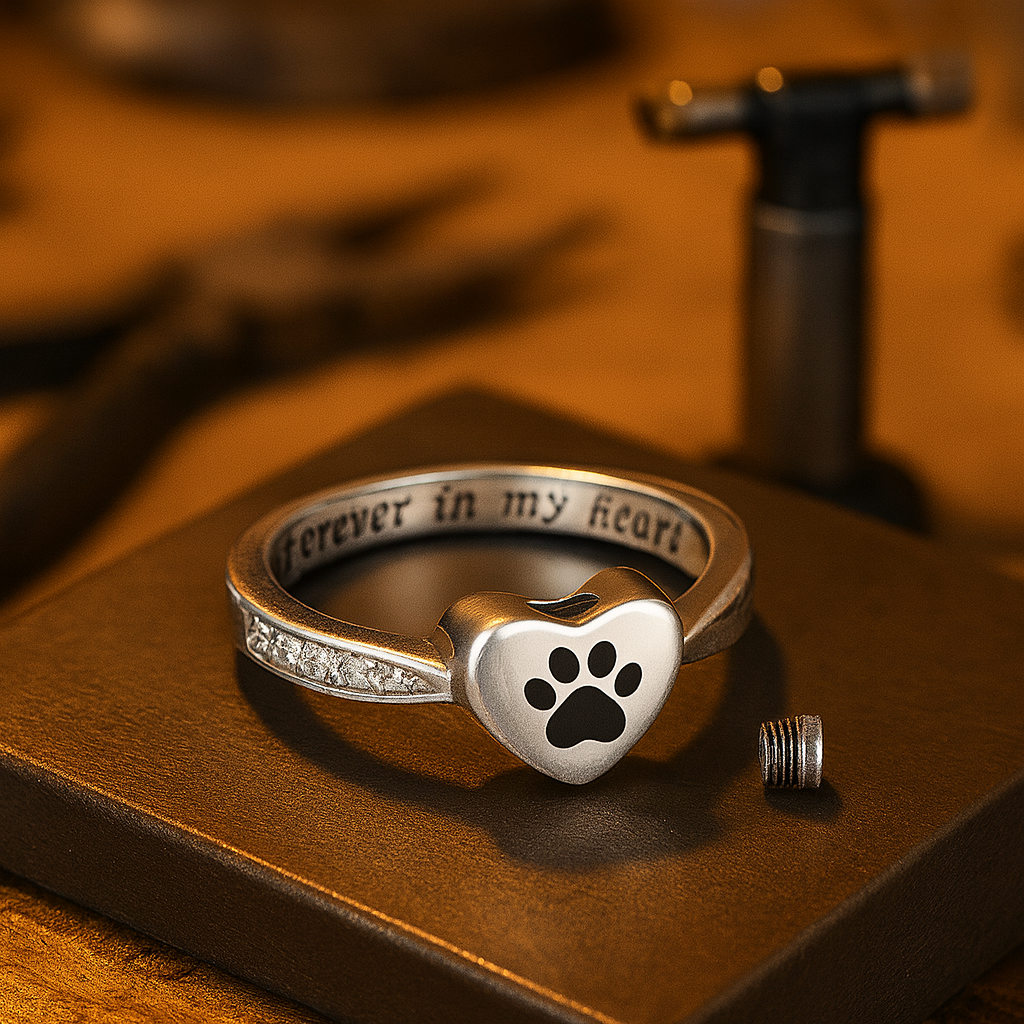 Love Heart Paw Print Urn Ring – Pet Memorial Cremation Jewelry - emmy-rae-jewels.com