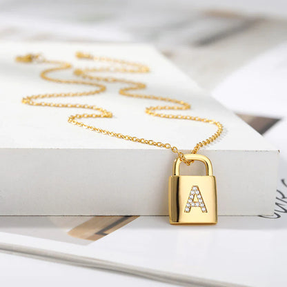 Gold Initial Lock Pendant Necklace - emmy-rae-jewels.com
