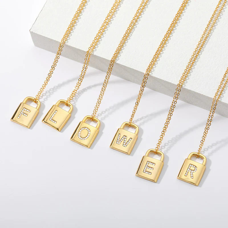Gold Initial Lock Pendant Necklace - emmy-rae-jewels.com