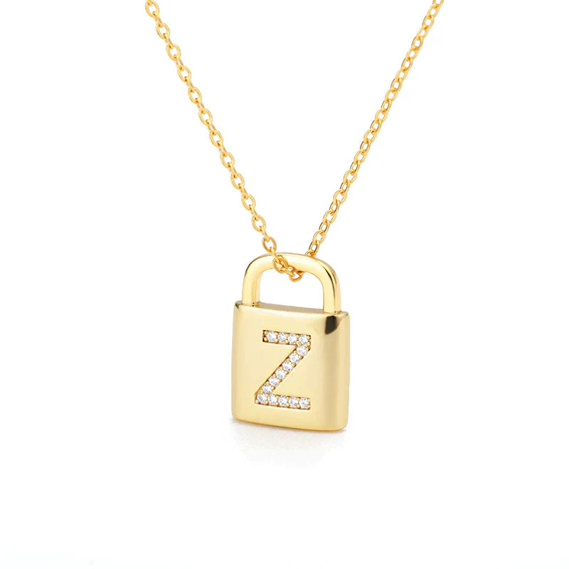 Gold Initial Lock Pendant Necklace - emmy-rae-jewels.com