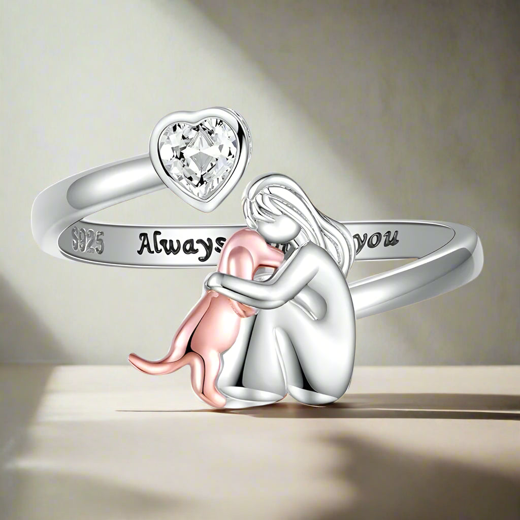 Adjustable Dog Ring in 925 Sterling Silver – “Always in My Heart” with Zirconia - emmy-rae-jewels.com