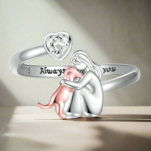 Adjustable Dog Ring in 925 Sterling Silver – “Always in My Heart” with Zirconia - emmy-rae-jewels.com