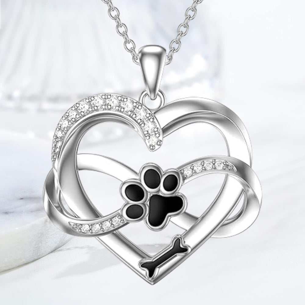 Infinity Heart & Paw Necklace in 925 Sterling Silver with Zirconia - emmy-rae-jewels.com