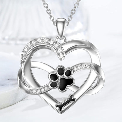 Infinity Heart & Paw Necklace in 925 Sterling Silver with Zirconia - emmy-rae-jewels.com