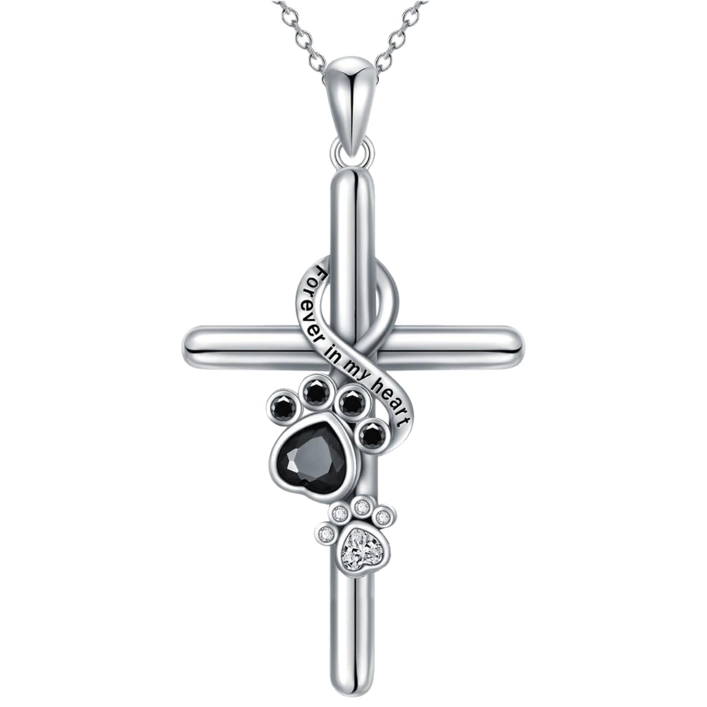 925 Sterling Silver Paw & Cross Necklace - emmy-rae-jewels.com